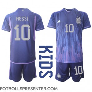 Argentina Lionel Messi #10 Bortatröja Barn VM 2022 Kortärmad (+ korta byxor)